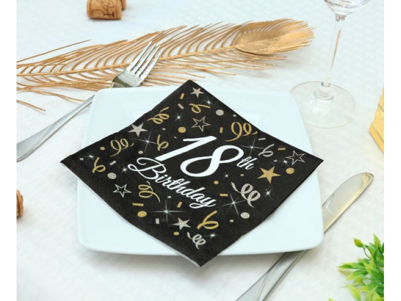 Serwetki, B&C 18th Birthday, 33 cm x 33 cm, 20 szt. zdjęcie 2