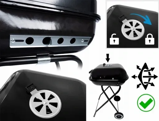 GRILL Węglowy na brykiet Ogrodowy PRZENOŚNY turystyczny WÓZEK POKRYWA zdjęcie 4