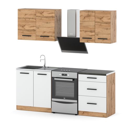 Meble kuchenne modułowe małe z blatem pojemne 2m wotan dąb wotan biały mat na Arena.pl