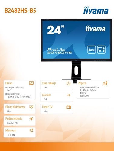 Monitor 24 cale B2482HS-B5 1Ms,pivot,VGA,HDMI,DVI na Arena.pl