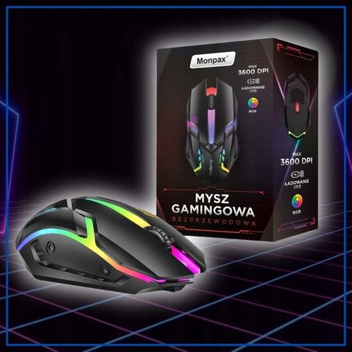 MYSZKA GAMINGOWA MYSZ DLA GRACZY BEZPRZEWODOWA KOMPUTEROWA LED RGB 3600 DPI na Arena.pl