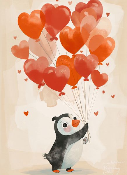 Plakat 40x55cm Pingwinek z Balonami zdjęcie 1