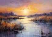 Plakat 70x50cm Zachód na Mokradłach