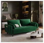 Sofa dwuosobowa do salonu zielona welurowa z poduszkami