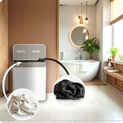 BAMBUSOWY KOSZ NA PRANIE BIELIZNĘ DUŻY POJEMNIK Z POKRYWĄ 2 KOMORY 100L na Arena.pl