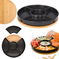 Półmisek obrotowy z czarnymi miseczkami na przekąski zestaw 6 el. 30cm