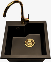 Zlewozmywak jednokomorowy NUMO czarny + bateria złota BETA