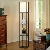 LAMPA STOJĄCA PODŁOGOWA PÓŁKA REGAŁ DO PRZECHOWYWANIA 2w1 CZARNY 160CM