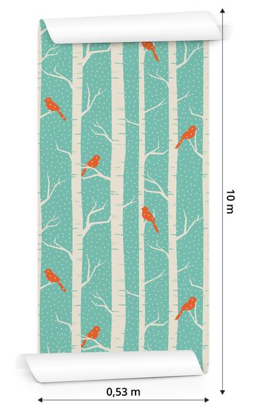 Tapeta Brzozy i Ptaki Zimą zdjęcie 3