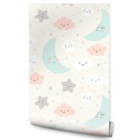 Tapeta PASTELOWE Chmurki Gwiazdki Księżyce Dekor