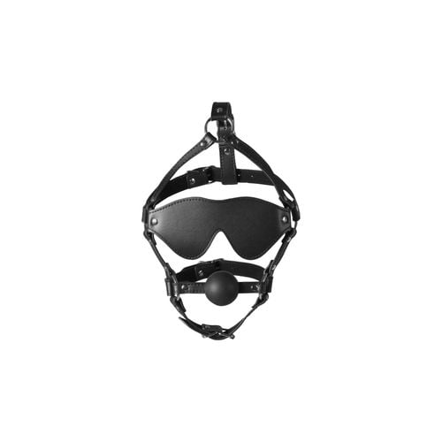 blindfolded head harness with solid ball gag   black na Arena.pl