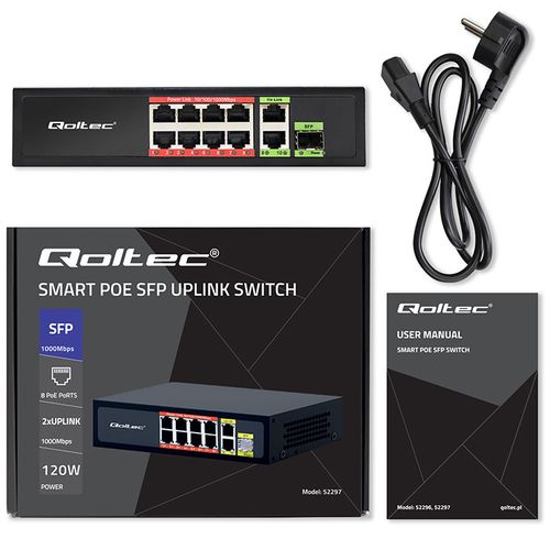 Qoltec Switch PoE 8x RJ45, 1000Mb, 120W, 1x SFP na Arena.pl