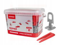 System poziomujący PRO-SP600 2 mm klipsy/kliny 300/100 szt. wiadro 5 l PRO