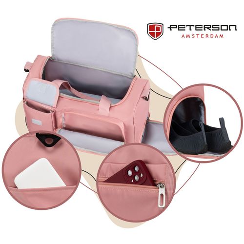 różowa torba weekendowa wykonana z poliestru z kieszonkami zewnętrznymi na Arena.pl