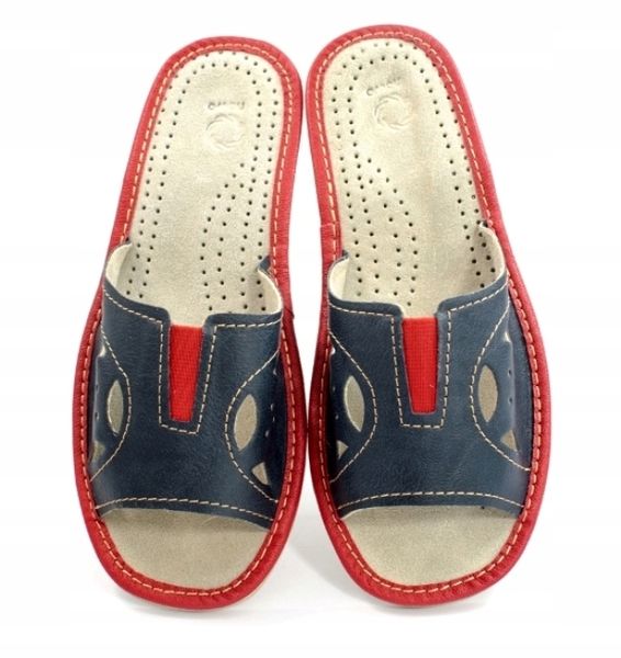 KLAPKI DAMSKIE KAPCIE DOMOWE SKÓRA PANTOFLE GRANAT zdjęcie 2