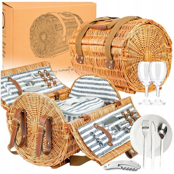 PLECIONY KOSZ PIKNIKOWY WIKLINOWY DLA 2 TERMOTORBA KOCYK IZOLACJA SZTUĆCE zdjęcie 1