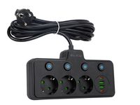 Rozgałęźnik PS-310 3-Gniazda+2xUSB+2xUSB-C 3m czarny 3x1mm przedłużacz