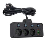 Rozgałęźnik PS-310 3-Gniazda+2xUSB+2xUSB-C 3m czarny 3x1mm przedłużacz