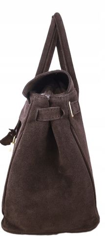 Torebka Włoska CZEKOLADOWA Kuferek SKÓRA ZAMSZ NATURALNY Vera Pelle+pasek na Arena.pl