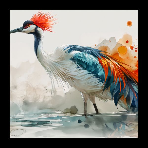 Plakat 20x20cm Żuraw w Akwareli zdjęcie 2