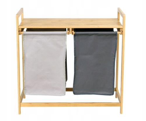 POJEMNIK KOSZ NA PRANIE BIELIZNĘ BAMBUSOWY WYSUWANY PODWÓJNY Z PÓŁKĄ 80L na Arena.pl