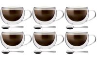 Szklanki Termiczne Kawa Cappuccino Herbata 300 ml z Łyżeczkami 6 sztuk