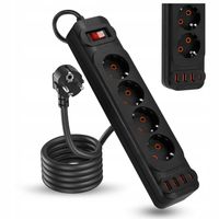 Przedłużacz Listwa Zasilająca Sieciowa 4 Gniazda 230V 5M 4x USB A Ładowarka