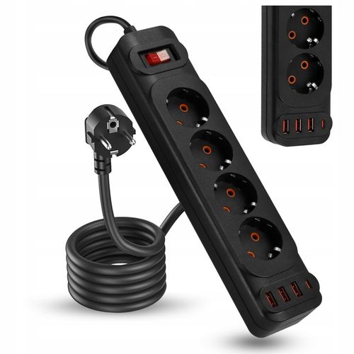 Przedłużacz Listwa Zasilająca Sieciowa 4 Gniazda 230V 5M 4x USB A Ładowarka na Arena.pl