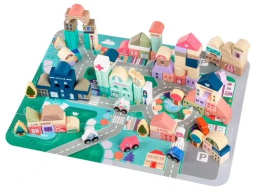 DREWNIANE KLOCKI ZESTAW DROGA MIASTO AUTA 115 ELEMENTÓW MATA PUZZLE na Arena.pl