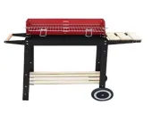 Grill węglowy ogrodowy 83x33x86cm na kołach półki drewniane ruszt bbq