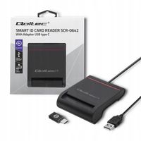 Qoltec Inteligentny czytnik chipowych kart ID SCR-0642 | USB 2.0 + Adapter