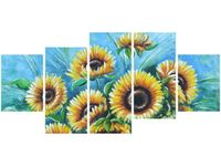 70CM 150CM OBRAZ 5 ELEM SŁONECZNIKI NIEBIESKIM ŚCIENNY