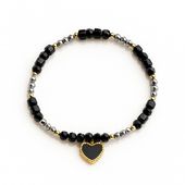 bransoletka na rękę stal chirurgiczna pozłacana 14k złotem, czarne serce,