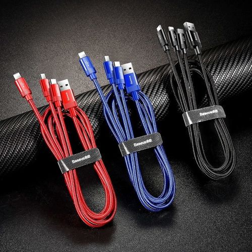 Kabel Usb Baseus Data Faction 3W1 Typ C / Lightning / Micro 3,5A 1,2M (Czerwony) na Arena.pl