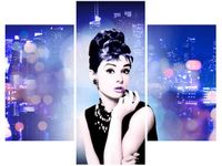 OBRAZ USTA AUDREY HEPBURN PANORAMA MIASTA NIEBIESKI