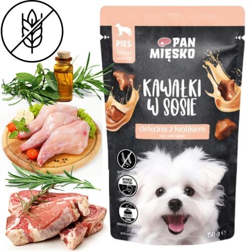 mokra karma dla psa kawałki mięsa cielęcina królik pan mięsko 150g bez zbóż na Arena.pl