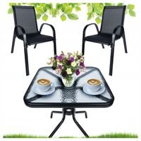 Zestaw Stolik Balkonowy Szklany + 2 Krzesła Meble Ogrodowe Na Taras Balkon