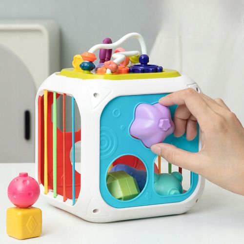SORTER KLOCKÓW GUMKI ELASTYCZNA MULTI KOSTKA MONTESSORI SENSORYCZNA 7w1 na Arena.pl
