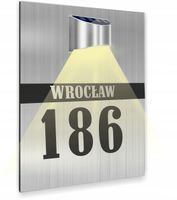 Tabliczka adresowa dibond srebrny numer posesji lampka solarna 30x20 cm