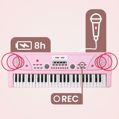 Keyboard dla dziewczynki 49 klawiszy akumulator/ mikrofon KD49P Max różowy na Arena.pl