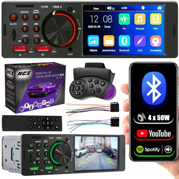 RADIO SAMOCHODOWE 1DIN EKRAN 4,1" USB BLUETOOTH SD zdjęcie 1