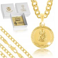 ZŁOTY ŁAŃCUSZEK PANCERKA + MEDALIK MATKA BOSKA 18K STAL CHIRURGICZNA GRAWER