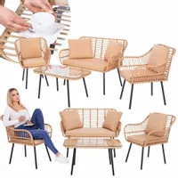 MEBLE OGRODOWE ZESTAW SOFA STOLIK FOTELE RATTANOWE KOMPLET MEBLI NA 5 OSÓB