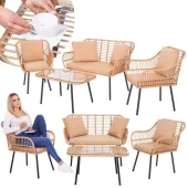 MEBLE OGRODOWE ZESTAW SOFA STOLIK FOTELE RATTANOWE KOMPLET MEBLI NA 5 OSÓB