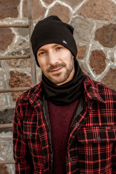 Czapka zimowa męska na polarze + komin Czarny zdjęcie 3