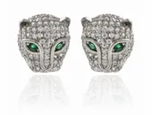 DELIKATNE RODOWANE SREBRNE KOLCZYKI WKRĘTKI DZIKIE KOTY PANTERA CYRKONIE