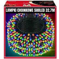 LAMPKI CHOINKOWE 500LED 32,7m ZEWNĘTRZNE WEWNĘTRZNE MULTIKOLOR ŚWIĄTECZNE
