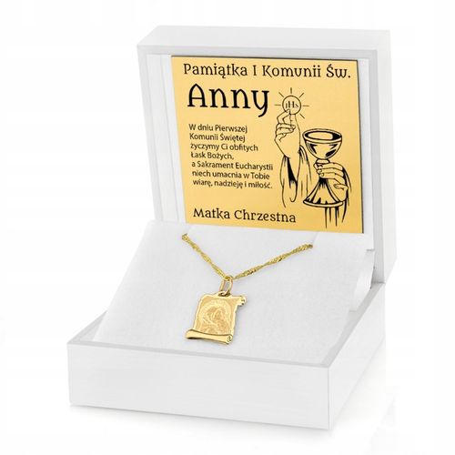 Złoty Medalik z Łańcuszkiem 585 Grawerem na Komunię Pamiątka Komunii na Arena.pl