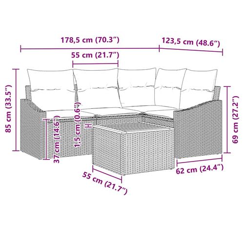Zestaw Sof na Ogród z poduszką 5 pcs Czarny Polirattan na Arena.pl