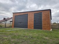 Garaż Blaszany Premium 5.5x6m spad na prawo złoty dąb + ciemny grafit MAT